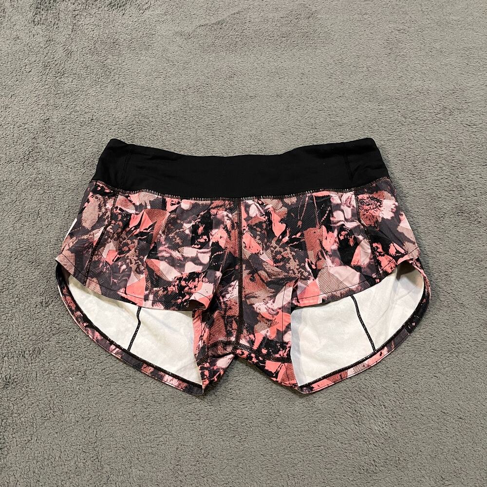 Lululemon Speed Up Black Coral Pink Brushstroke Lined Running Shorts Womens Sz 4